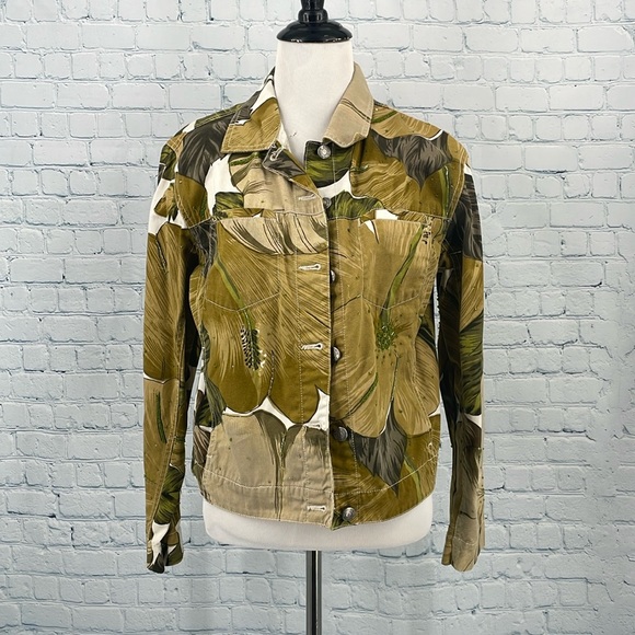 Chicos design vintage size 0 small large flowers green trucker beaded ja… - Picture 1 of 11